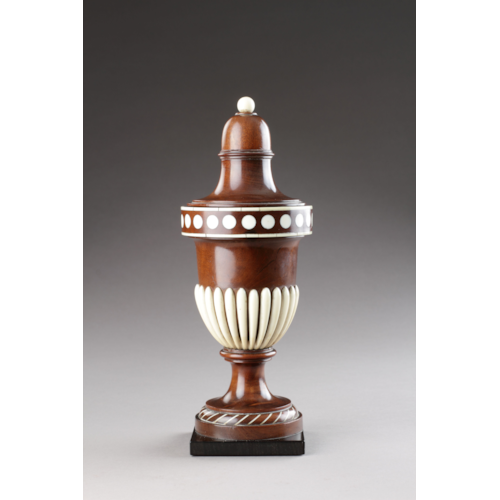 Fine Carved Walnut and Ivory Inlaid Needlework Urn